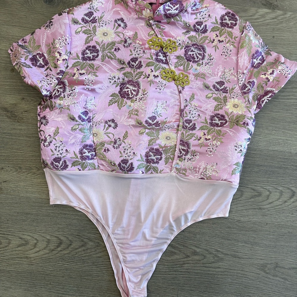 Pink Woven Print High Neck Bodysuit